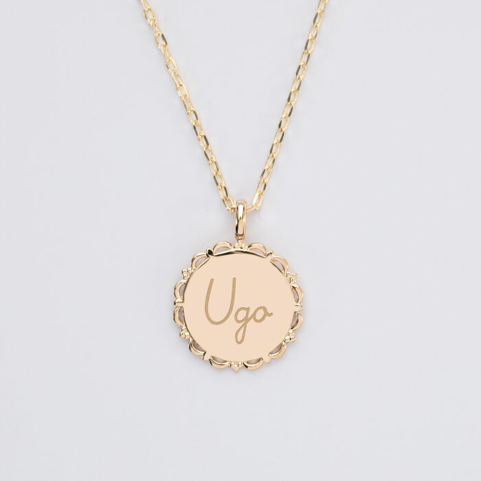 Pendentif rétro personnalisé médaille gravée plaqué or 17 mm - 2