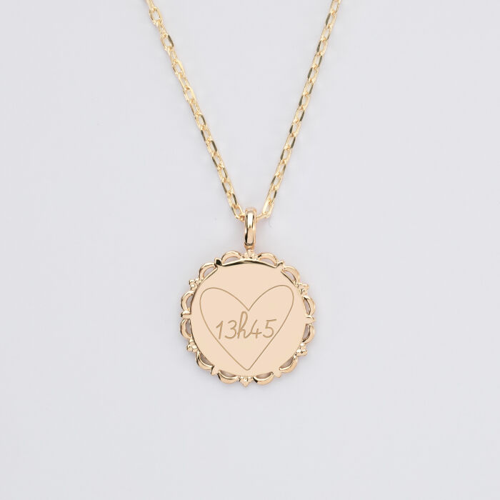 Pendentif rétro personnalisé médaille gravée plaqué or 17 mm mm - 4