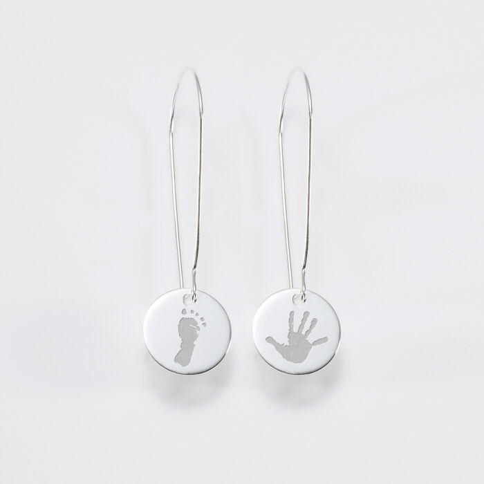 Boucles d'oreilles longues personnalisées gravées argent 15 mm - empreintes