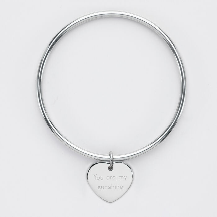 Bracelet jonc personnalisé médaille gravée acier coeur 20x20 mm - prenom