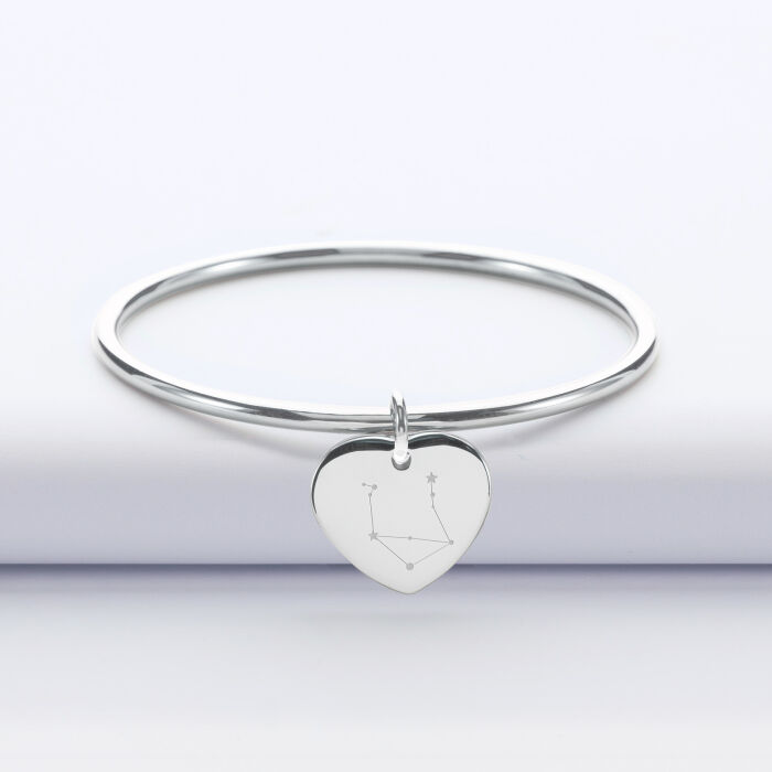 Bracelet jonc personnalisé médaille gravée acier coeur 20x20 mm - illu