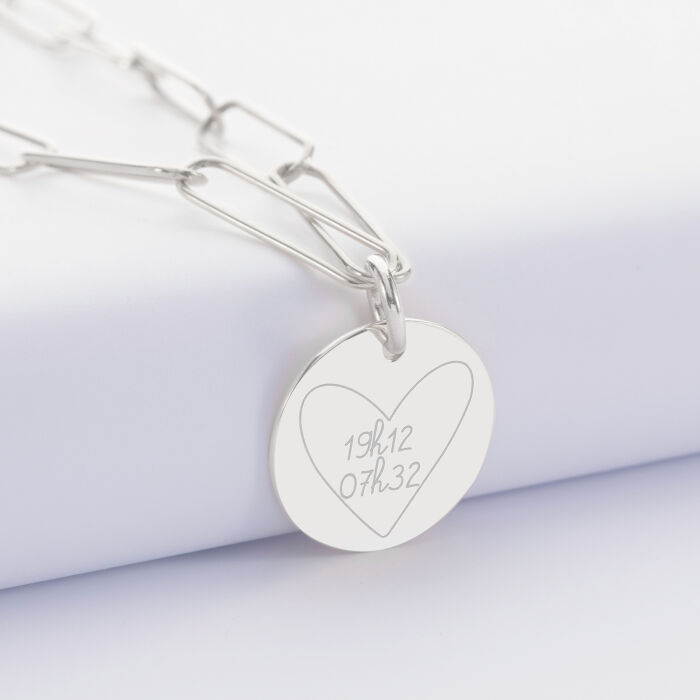 Pendentif personnalisé grandes mailles médaille gravée argent 19 mm - 5