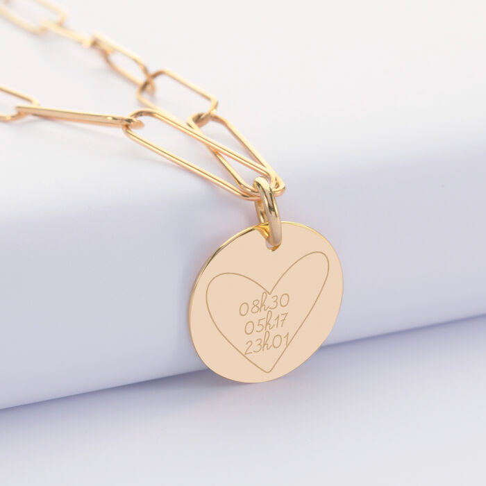 Pendentif personnalisé grandes mailles médaille gravée plaqué or 19 mm - 5