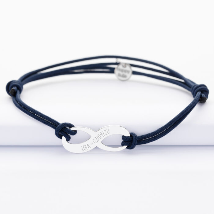Bracelet homme personnalisé cordon double médaille gravée argent infini 25x10mm - écrit