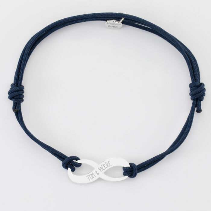 Bracelet homme personnalisé cordon double médaille gravée argent infini 25x10mm - texte bis