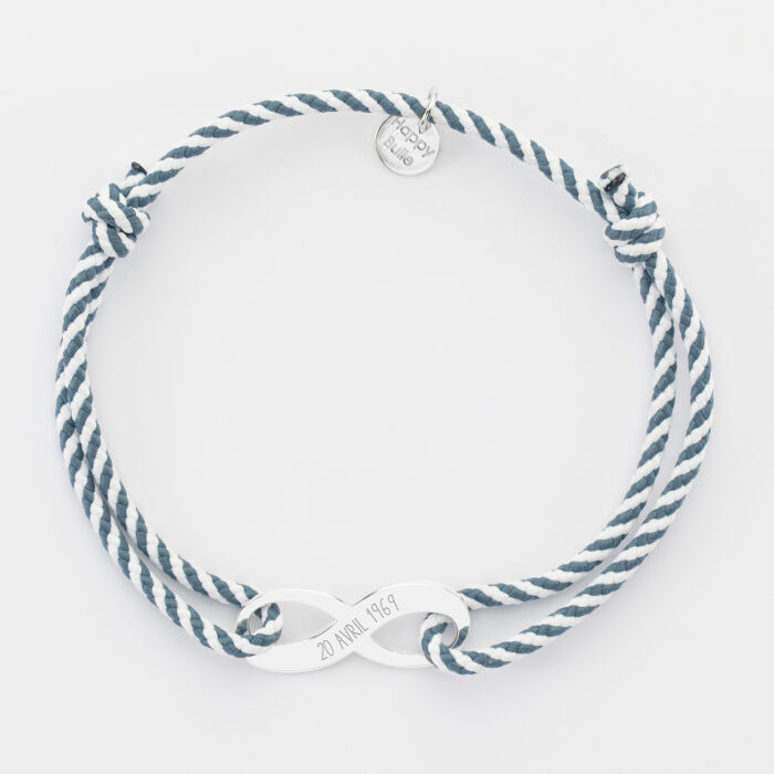 Bracelet homme personnalisé cordon marin tressé médaille gravée argent infini 25x10mm - 1