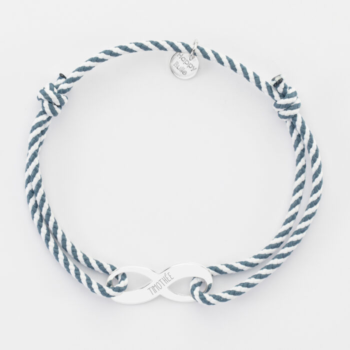 Bracelet homme personnalisé cordon marin tressé médaille gravée argent infini 25x10mm -2