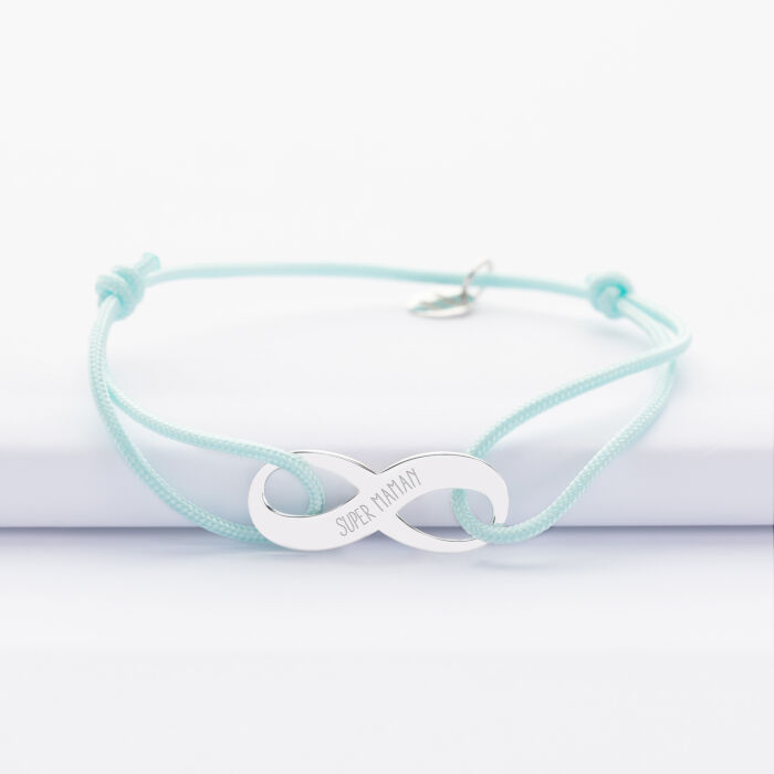 Personalized bracelet medal engraved silver infinity 25x10mm