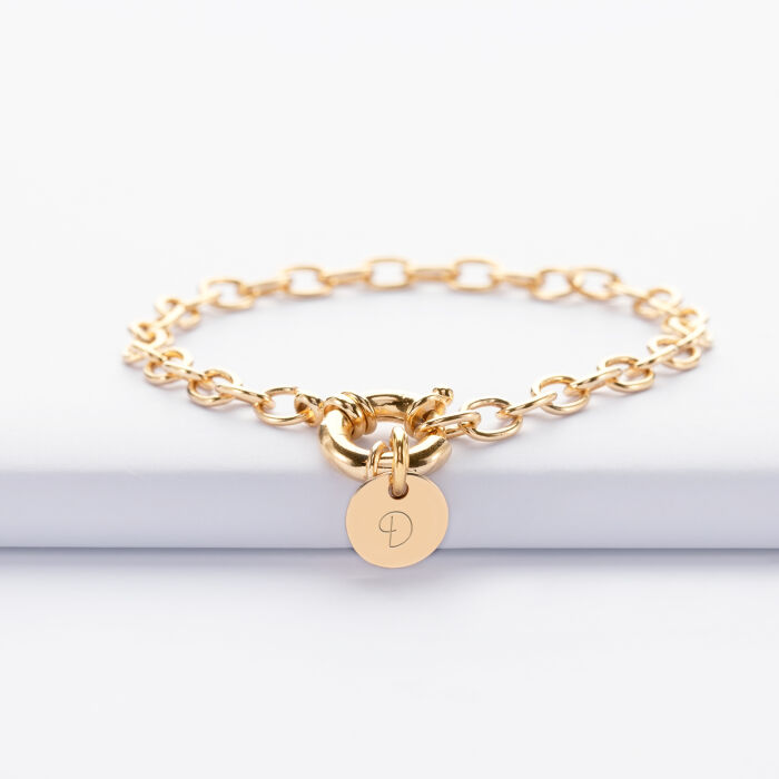 Customised bracelet chain clasp with engraved gold-plated medal 10 mm