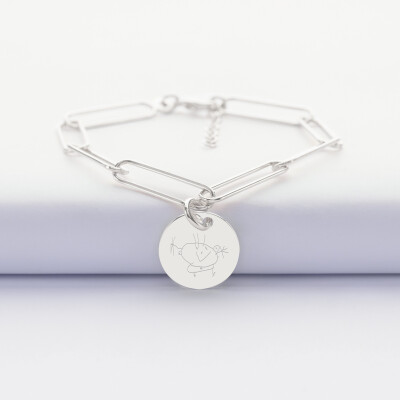 Bracelet personnalisé grandes mailles médaille gravée argent 15 mm - illustration