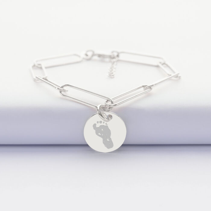 Bracelet personnalisé grandes mailles médaille gravée argent 15 mm - empreinte