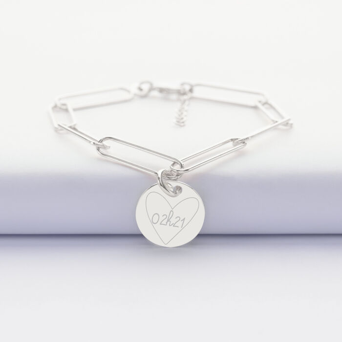 Bracelet personnalisé grandes mailles médaille gravée argent 15 mm - 1