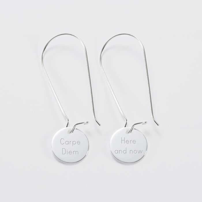 Boucles d'oreilles longues personnalisées gravées argent 15 mm - texte