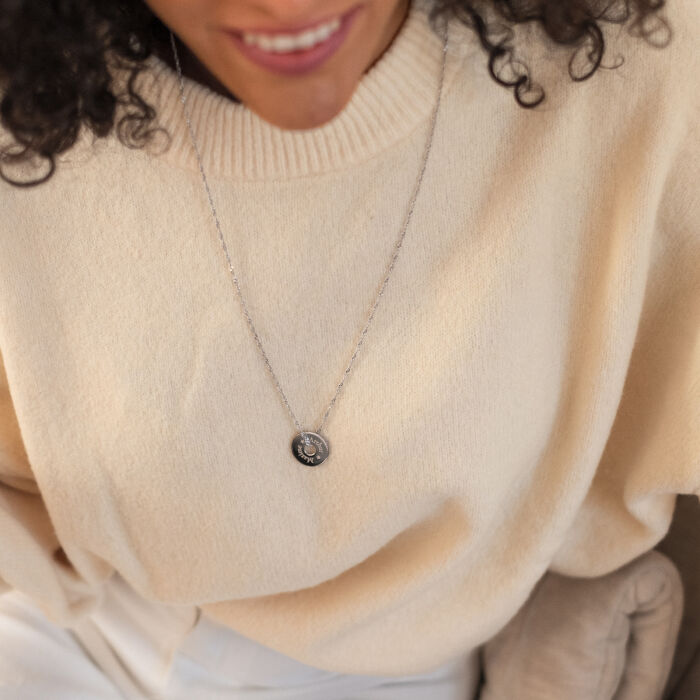 Personalised engraved silver target medallion pendant 20mm names 2