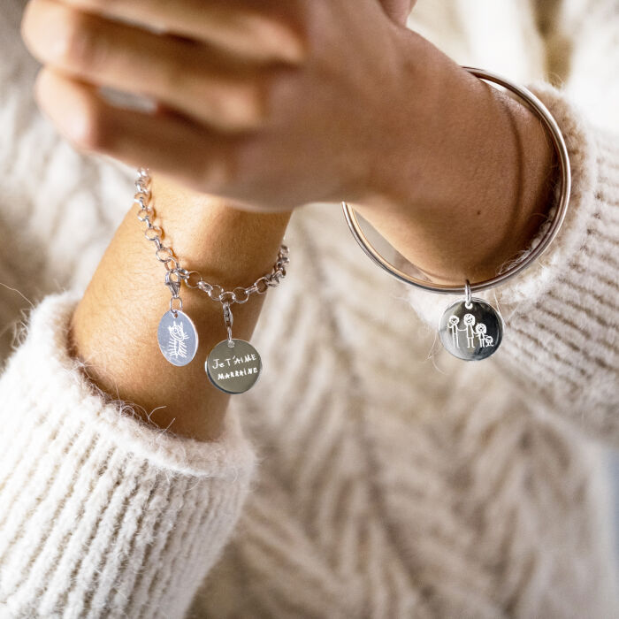 Bracelet personnalisé 2 charms gravés argent 17mm - ambiance