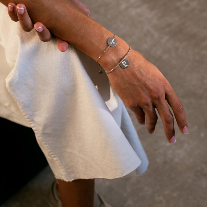 Personalised silver bangle and 15 mm engraved medallion - sketch
