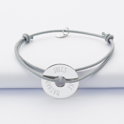 Bracelet personnalisé médaille gravée argent cible 20mm prénoms 1