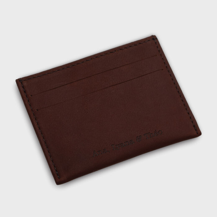 Porte-carte personnalisé cuir couleur cognac 9,7x7,3cm - prénoms