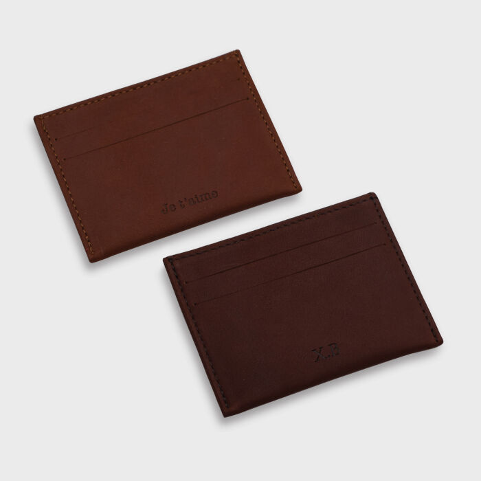 Porte-carte personnalisé cuir couleur cognac 9,7x7,3cm - couleur cuir