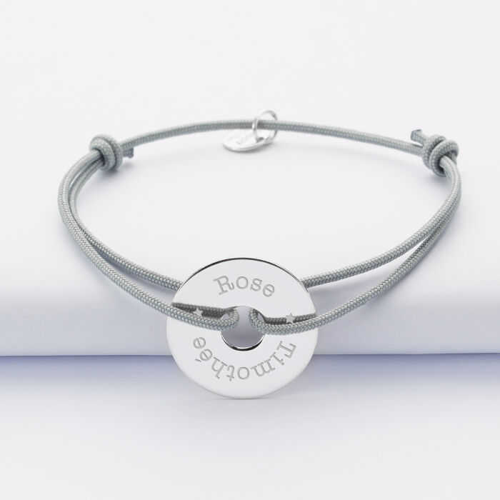 Bracelet personnalisé médaille gravée argent cible 20mm prénoms 2