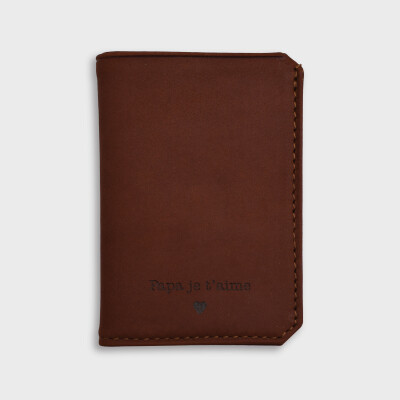 Porte-carte personnalisé cuir couleur fauve 9,7x7,3cm - prénoms