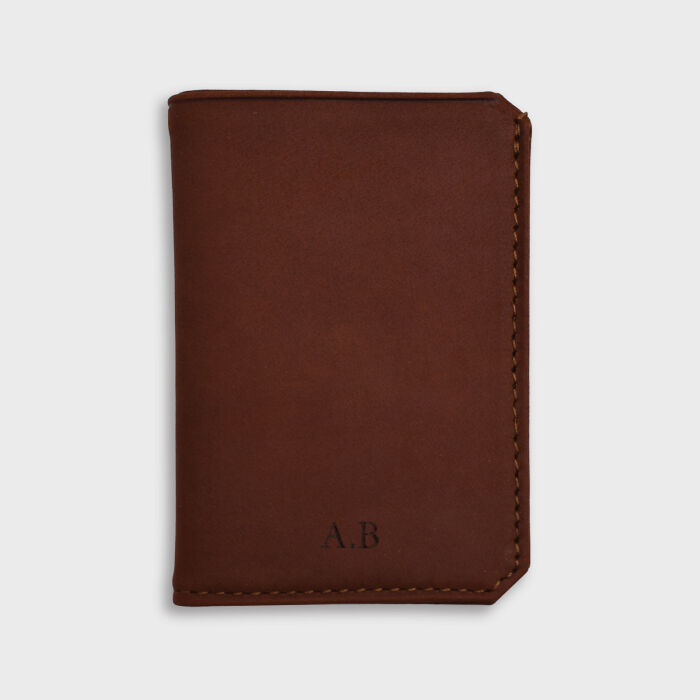 Porte-carte personnalisé cuir couleur fauve 9,7x7,3cm - initiale