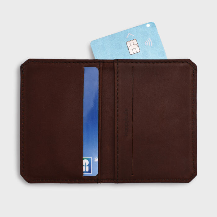 Porte-carte personnalisé double volets cuir couleur fauve 6,8x9,8cm - ouvert