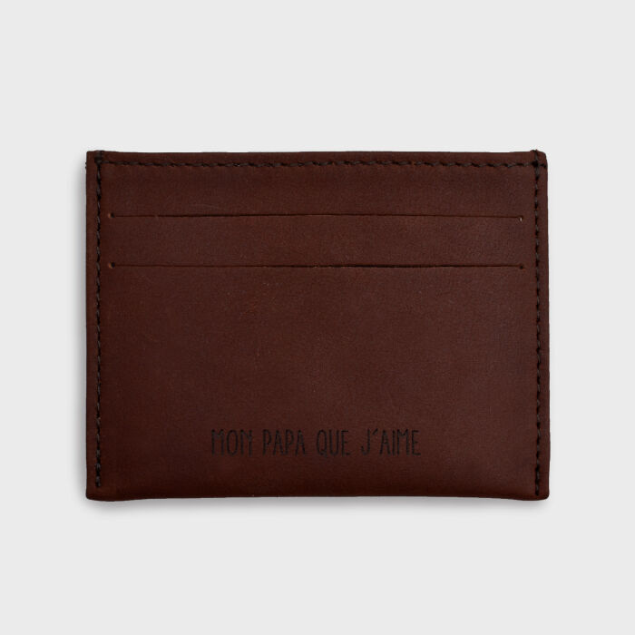 Porte-carte personnalisé cuir couleur cognac 9,7x7,3cm - prénom