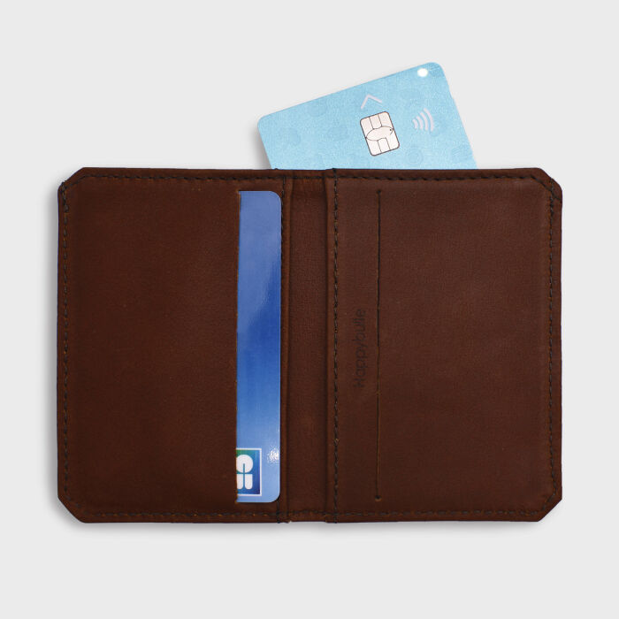 Porte-carte personnalisé cuir couleur fauve 9,7x7,3cm - ouvert