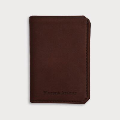 Porte-carte personnalisé double volets cuir couleur fauve 6,8x9,8cm - texte