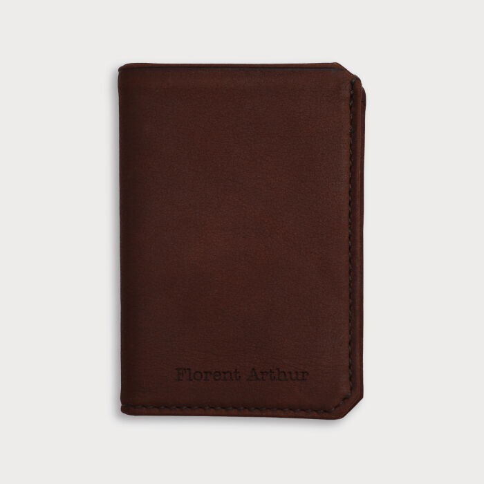 Personalised card holder with two flaps in tan leather 6,8x9,8cm