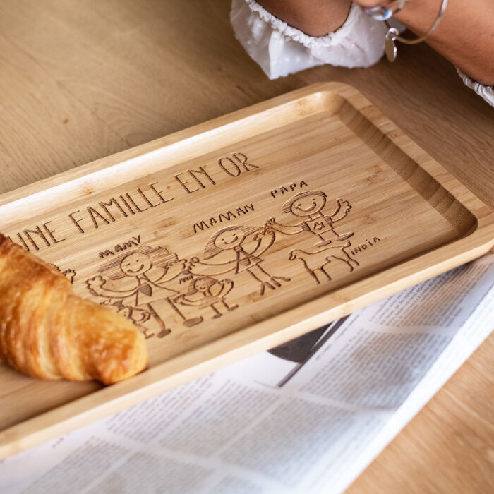 Plateau personnalisé bois gravé 35x16 cm - ambiance