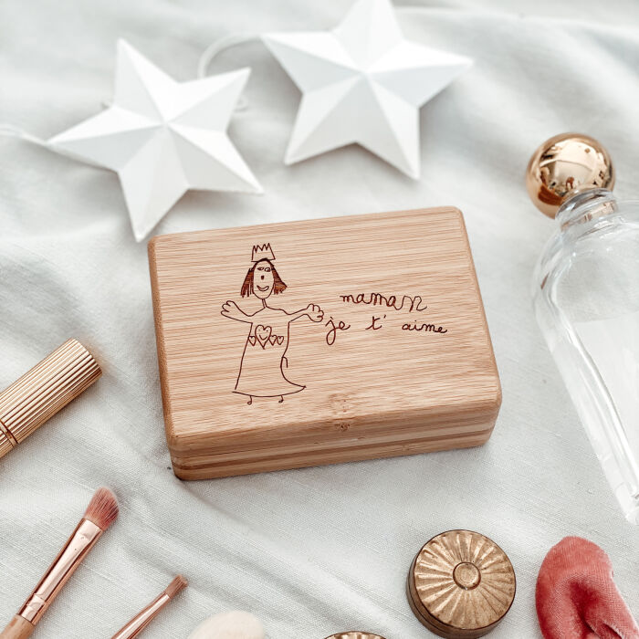 Boîte à bijou personnalisée 12x8,5 cm bois gravé - fermé