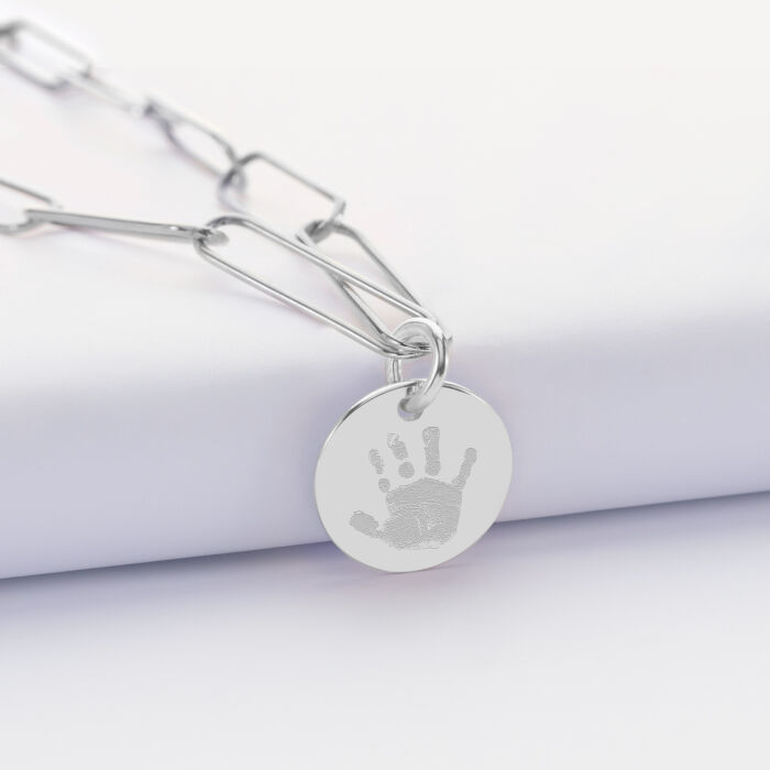 Pendentif personnalisé grandes mailles médaille gravée argent 15 mm - empreinte