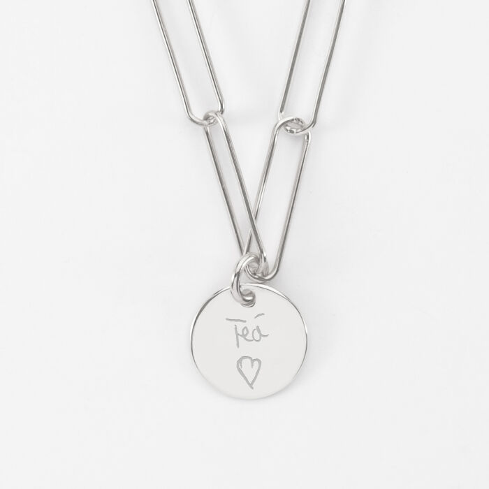 Pendentif personnalisé grandes mailles médaille gravée argent 15 mm - manuscrit