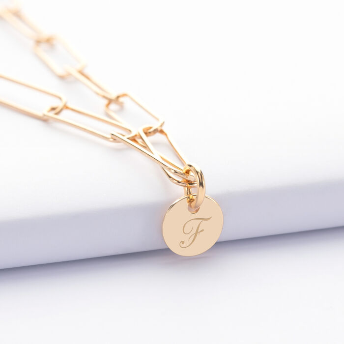 Pendentif personnalisé grandes mailles médaille gravée plaqué or 10 mm - F