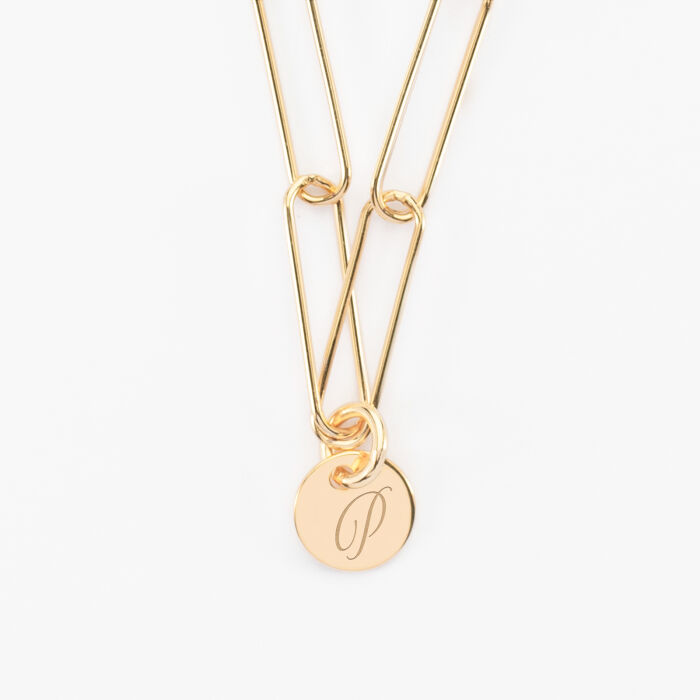 Pendentif personnalisé grandes mailles médaille gravée plaqué or 10 mm - P