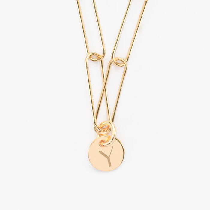 Pendentif personnalisé grandes mailles médaille gravée plaqué or 10 mm - Y