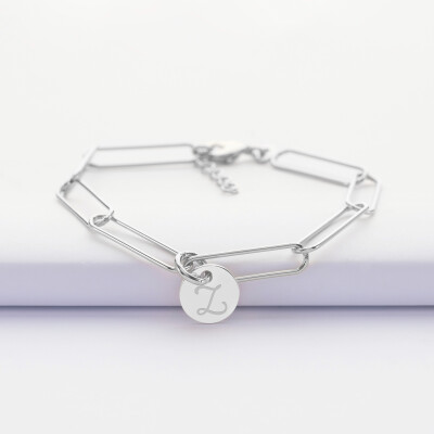 Bracelet personnalisé grandes mailles médaille gravée argent 10 mm - 1