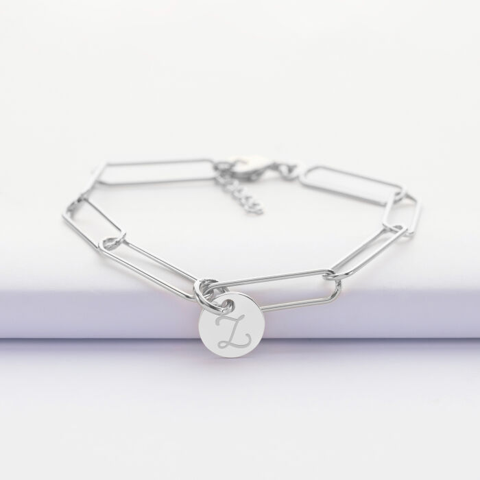 Bracelet personnalisé grandes mailles médaille gravée argent 10 mm - 1