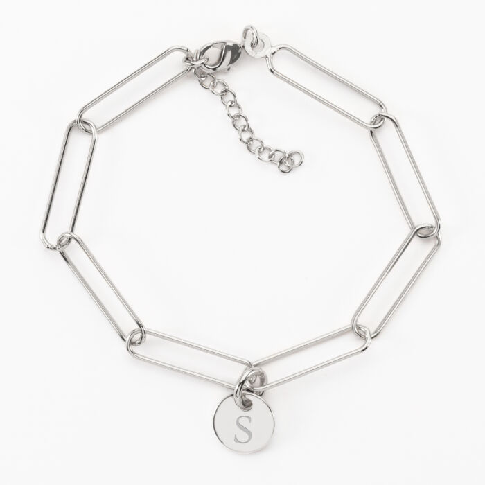 Bracelet personnalisé grandes mailles médaille gravée argent 10 mm - 2