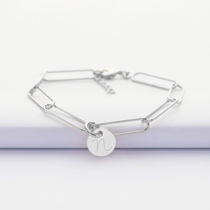 Bracelet personnalisé grandes mailles médaille gravée argent 10 mm - 3