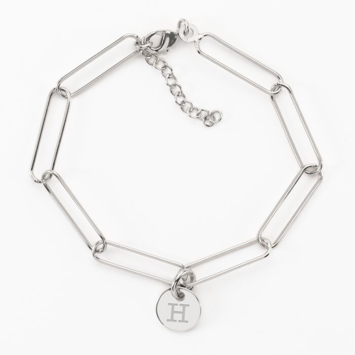 Bracelet personnalisé grandes mailles médaille gravée argent 10 mm - 4