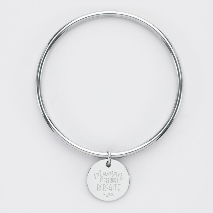 Bracelet jonc personnalisé médaille gravée acier 20 mm - illu