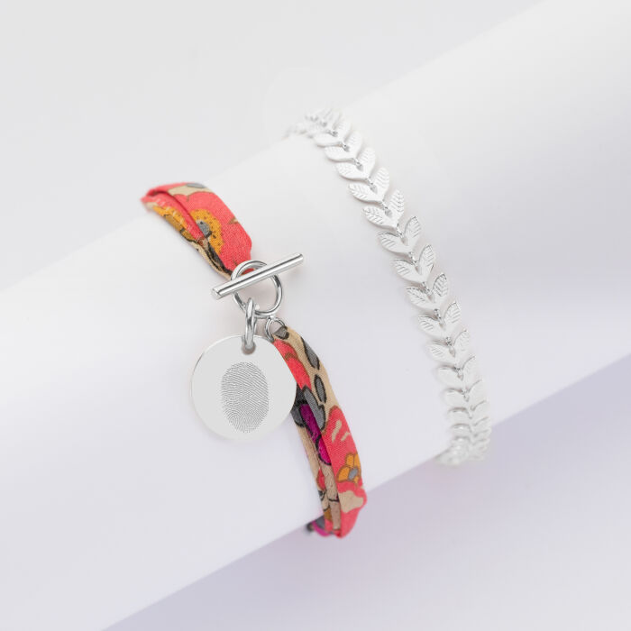 Duo bracelets personnalisés Epi et Liberty fermoir médaille gravée argent 15 mm - empreinte