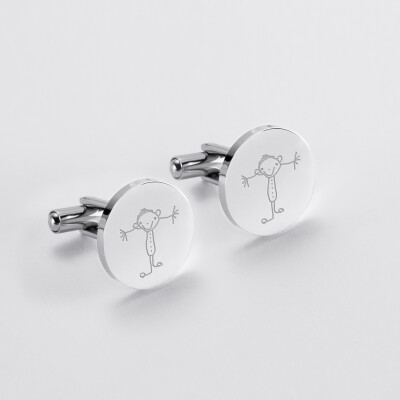 Boutons de manchettes personnalisés argent gravé rond 18 mm - dessin