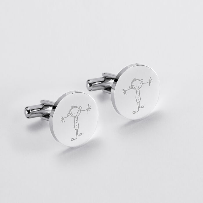 Boutons de manchettes personnalisés argent gravé rond 18 mm - dessin