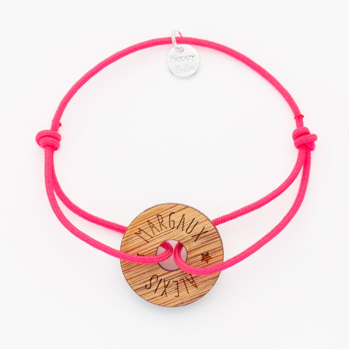 Bracelet personnalisé médaille gravée bois cible ronde 21 mm prénoms 2