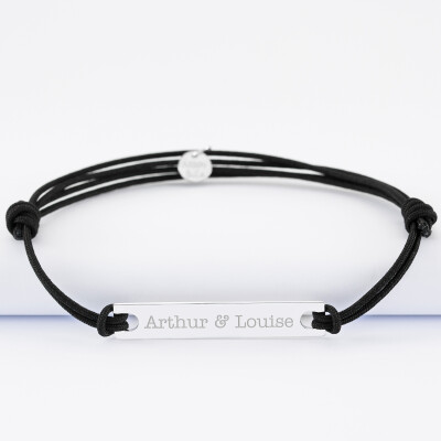 Bracelet homme personnalisé cordon doublé médaille gravée argent plaque 42x8 mm prénoms