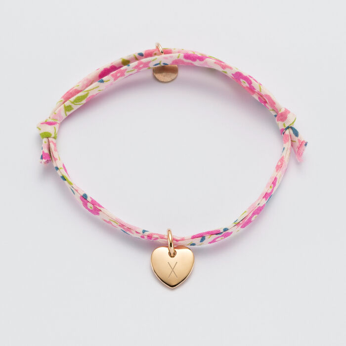 Personalised children's engraved initial gold plate heart medallion Liberty bracelet 10mm - 4